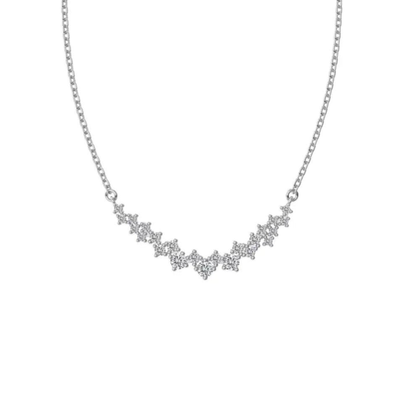 White gold heart cluster necklace with a heart-shaped zirconia centre and sparkling cluster detailing