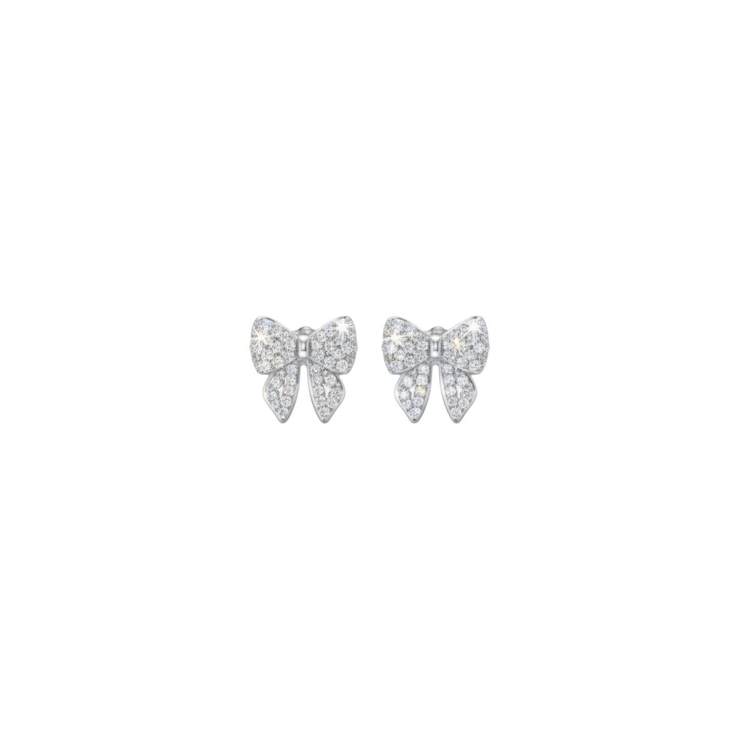 White gold pave bow stud earrings in 925 sterling silver