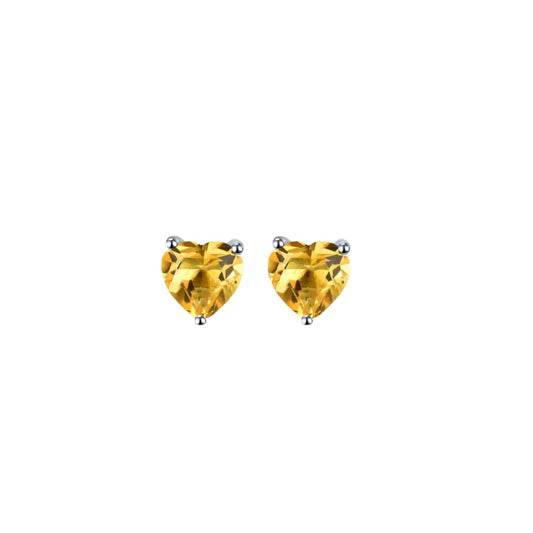 Yellow Heart Stud Earrings Yellow, Silver, Green Earrings