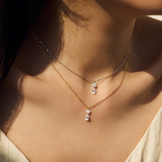Round and Pear Stone Drop Necklace