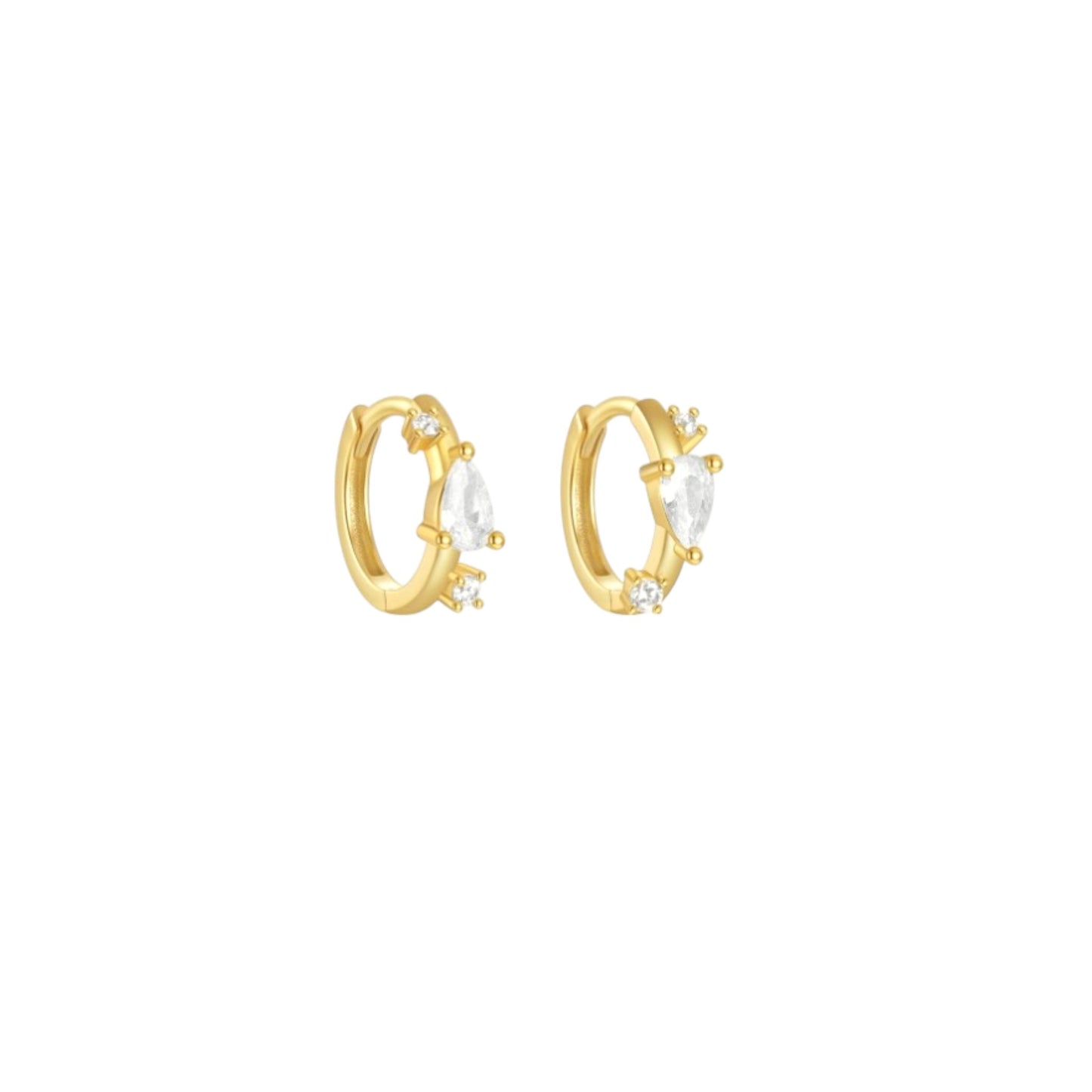 Gold Huggie Hoop Earrings - Pear-Shaped & Round Zirconias