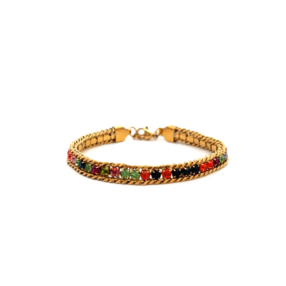 Gold Chain Bracelet with Multicolour Stones