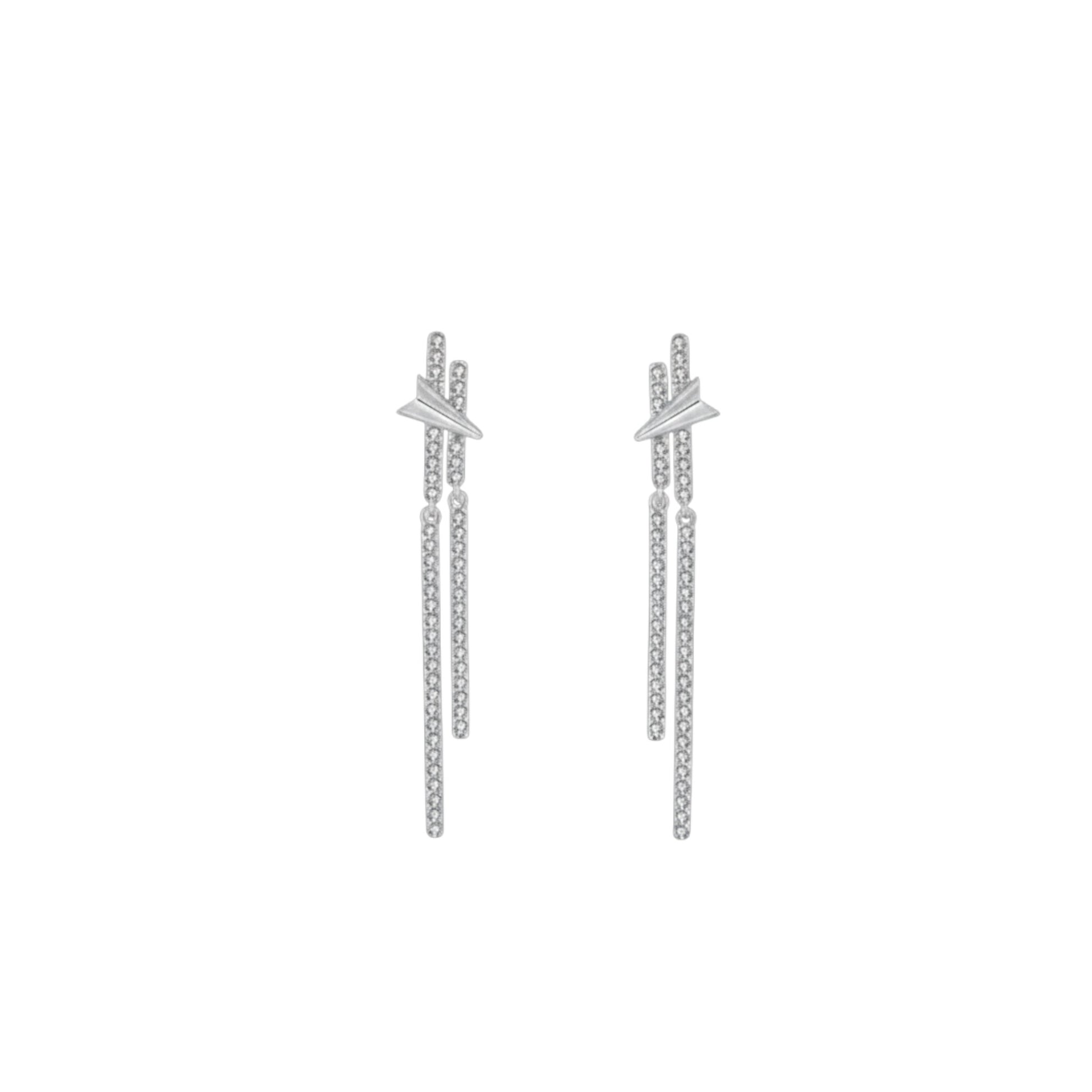 Cascade Drop Earrings - sterling silver with white gold plating, featuring elongated cascading chains for sleek, modern elegance.