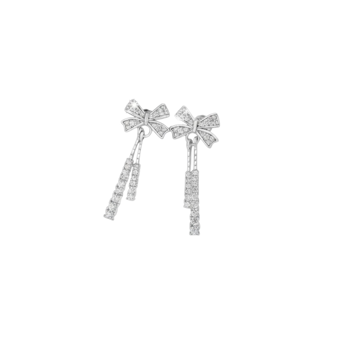Dazzling Bow Drop Earrings by Scandal Kiss – white gold-plated sterling silver bow earrings with pavé stones