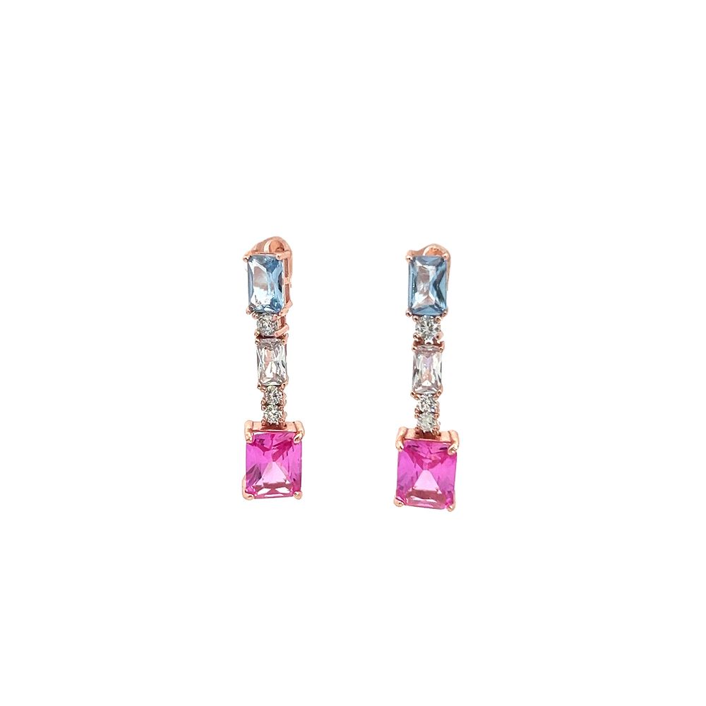 Blue, Silver and Pink Drop Earrings