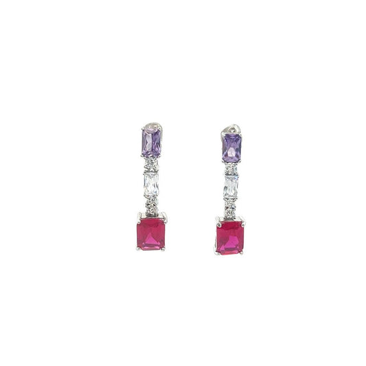 Purple, Silver and Pink Drop Earrings