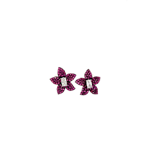 Rich Pink Floral Stud Earrings