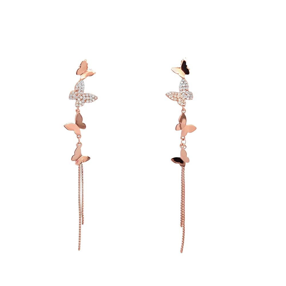 Rose Gold Butterfly Chain Drop Earrings