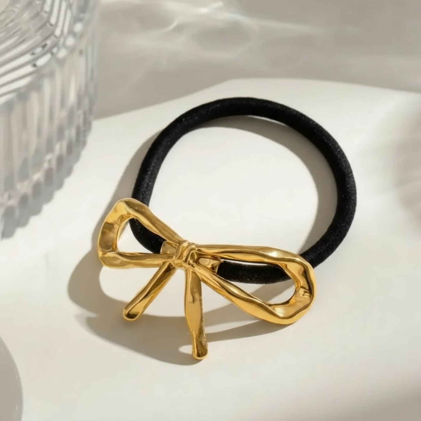 Golden Bow Hair Tie - sculptural 18ct gold plated bow hair accessory