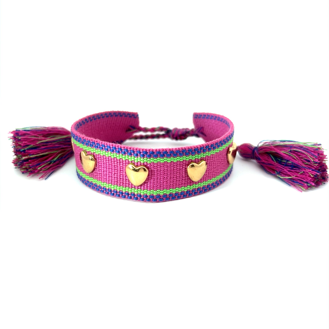 Purple Woven Bracelet with Gold Hearts