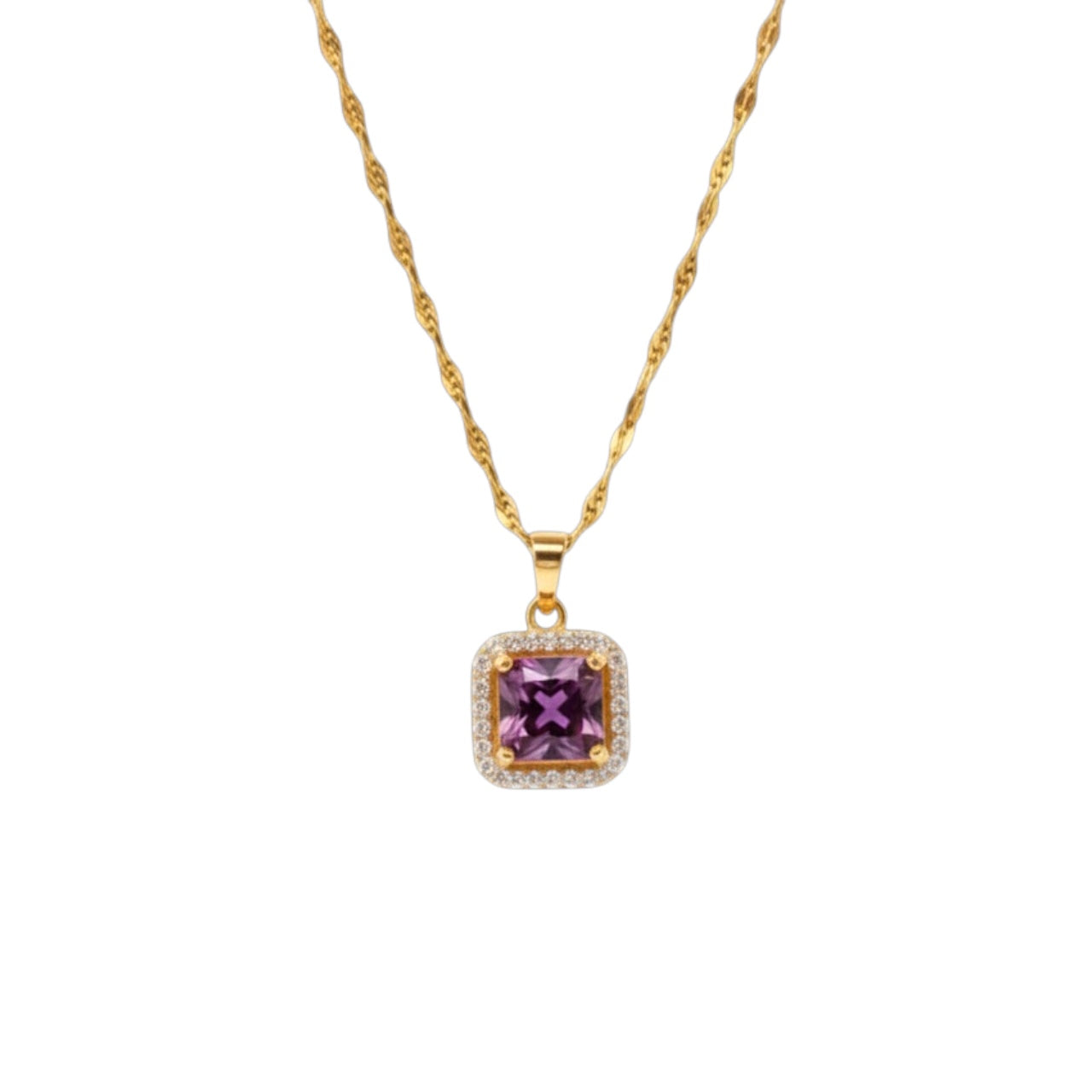 Purple Square Halo Necklace
