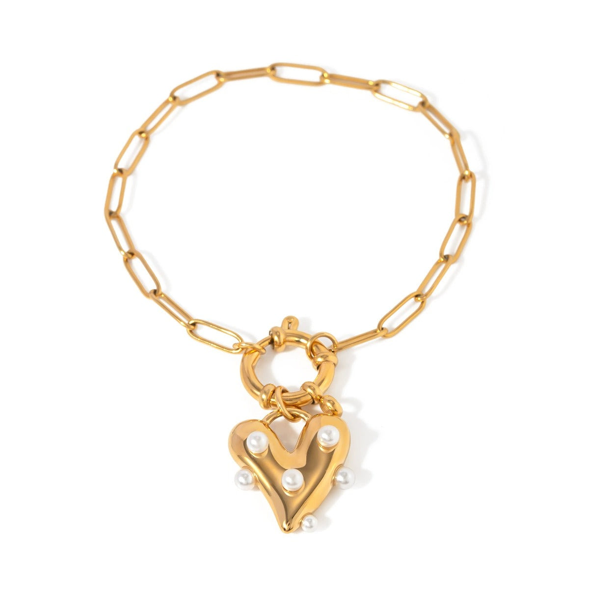 Golden Heart Faux Pearl Bracelet