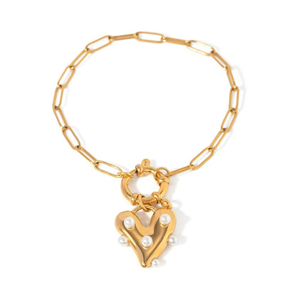 Golden Heart Faux Pearl Bracelet