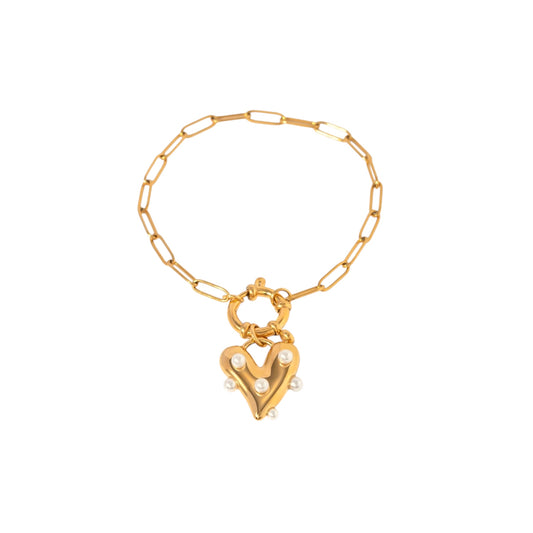 Pearl Heart Link Bracelet