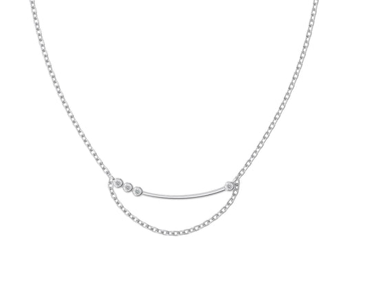 Crescent Double-Layer Necklace with Zirconia Accents