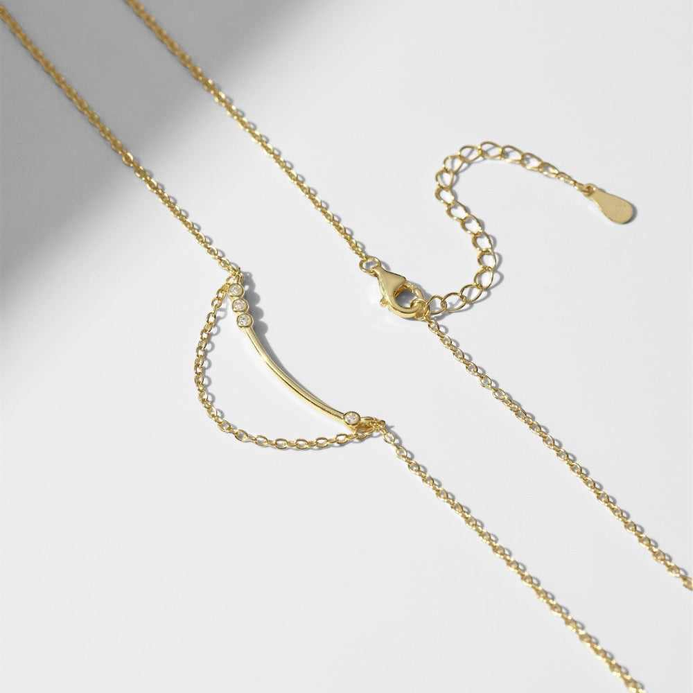 Crescent Double-Layer Necklace with Zirconia Accents