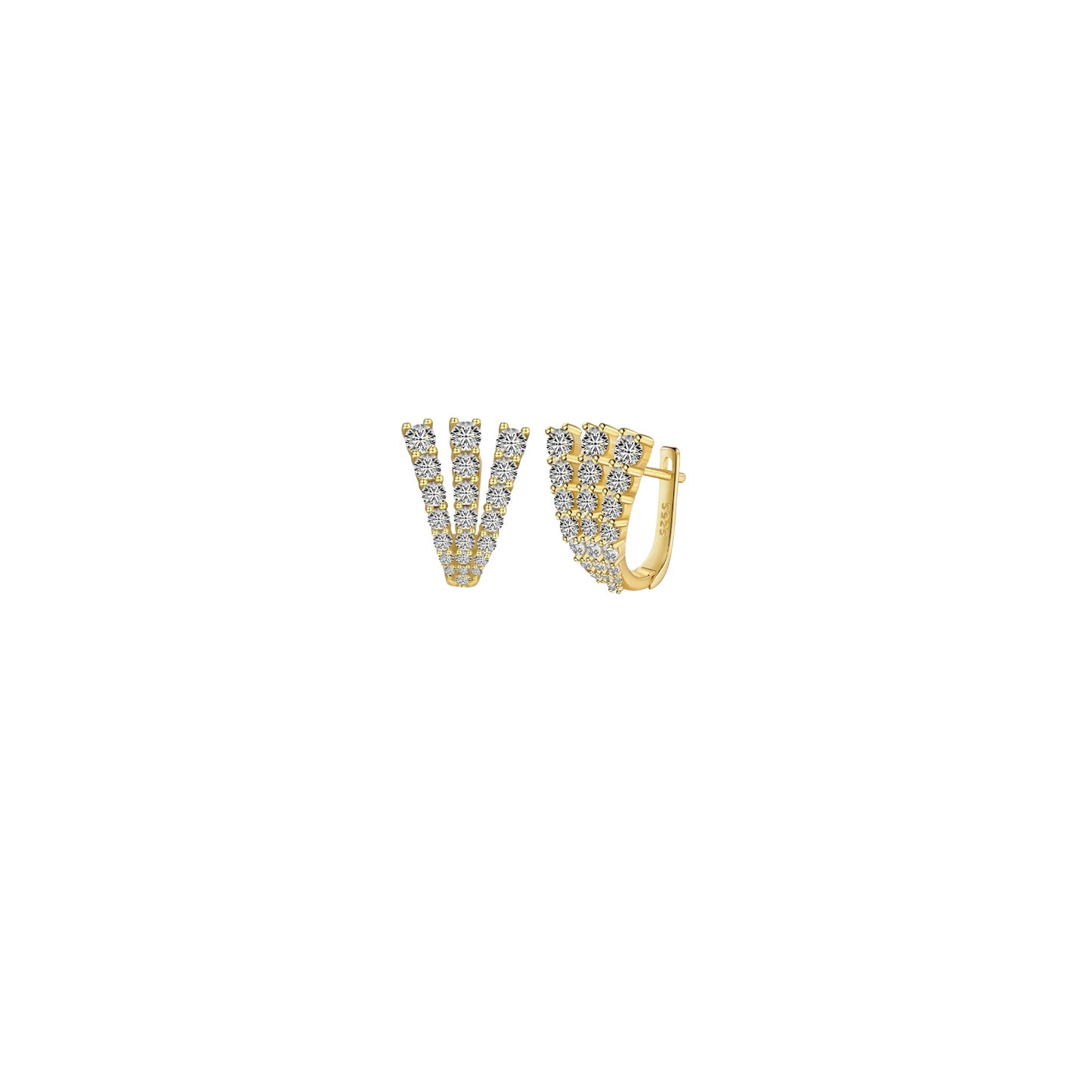 Triple Row Pave Gold Earrings