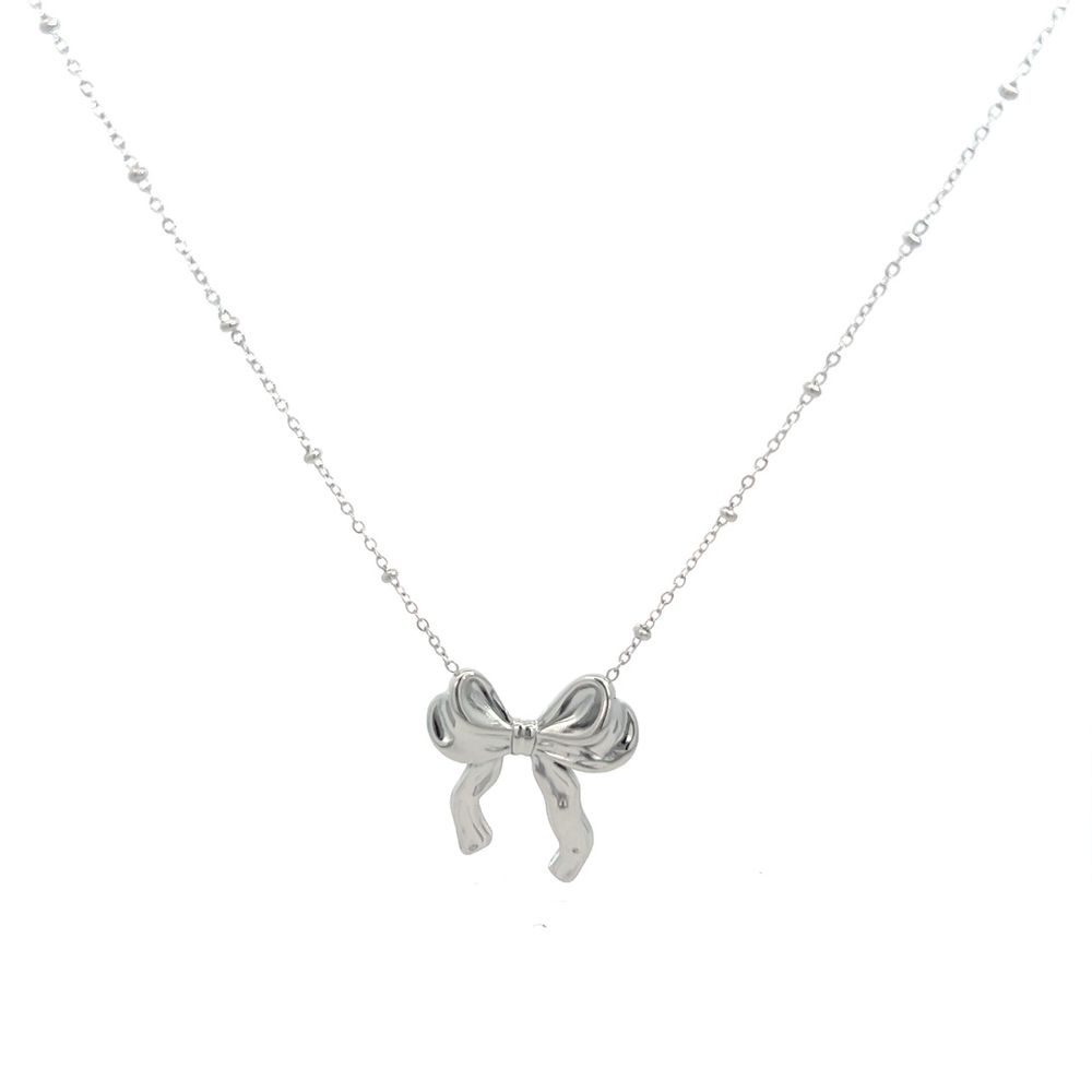 Elegant Silver Bow Necklace