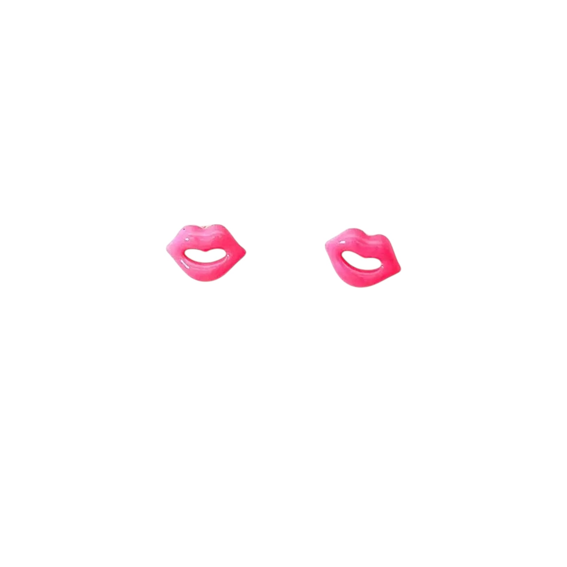 Lip Stud Earrings in 925 Sterling Silver with Rhodium plating and glossy pink enamel lips