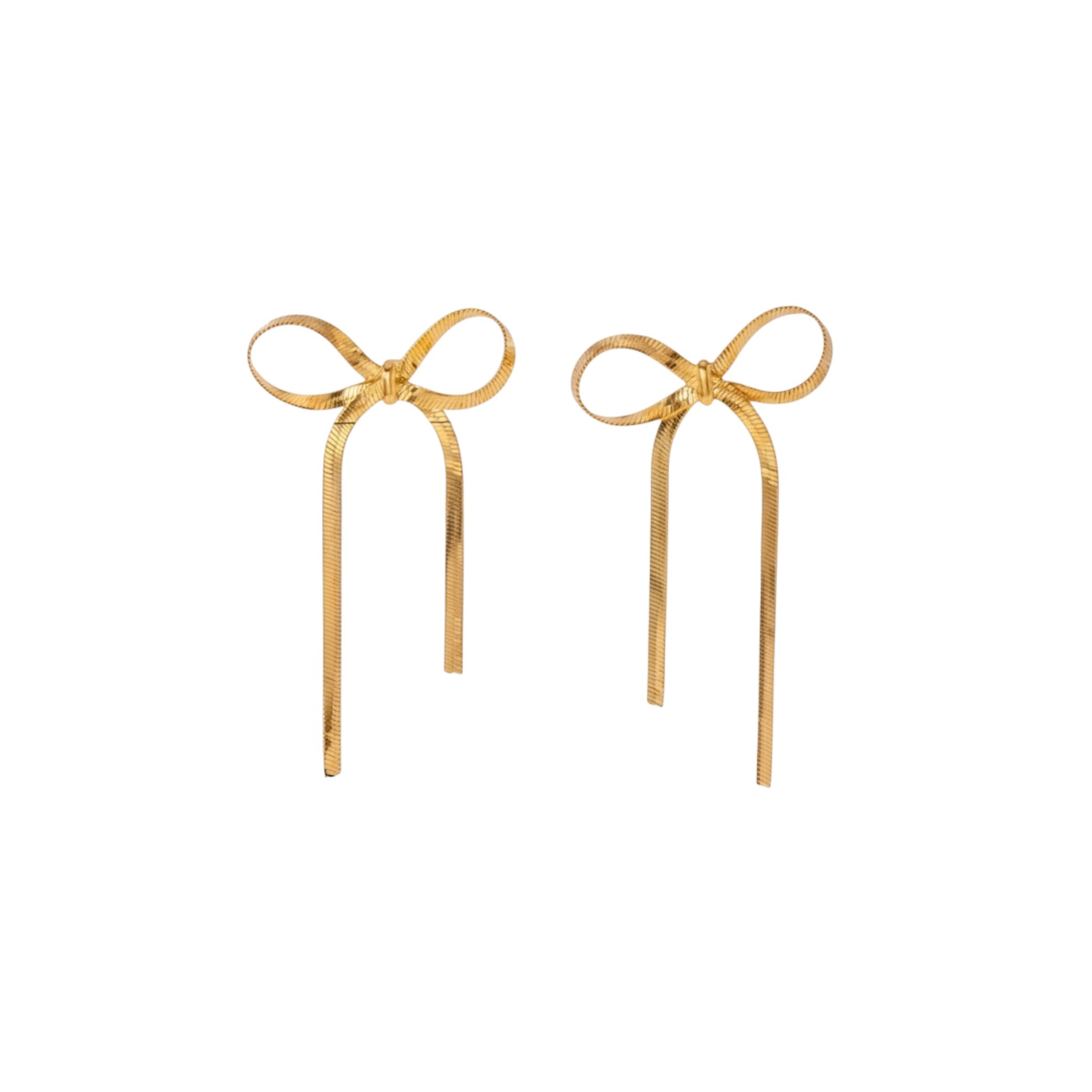 Long Ribbon Bow Earrings in 18ct gold-plated stainless steel with elongated ribbon-style bow design