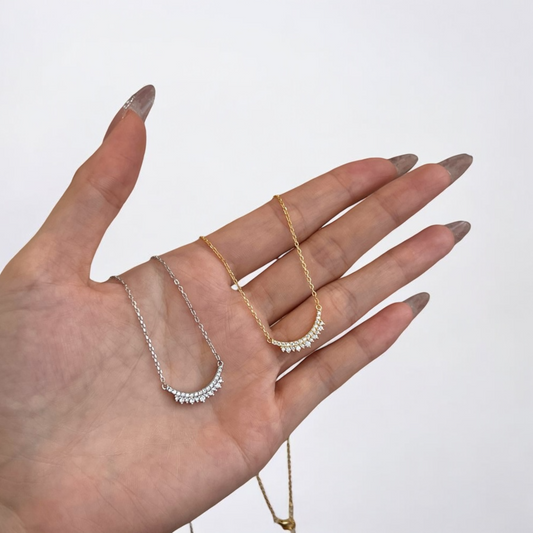 Gold & Silver Curved Zirconia Necklaces