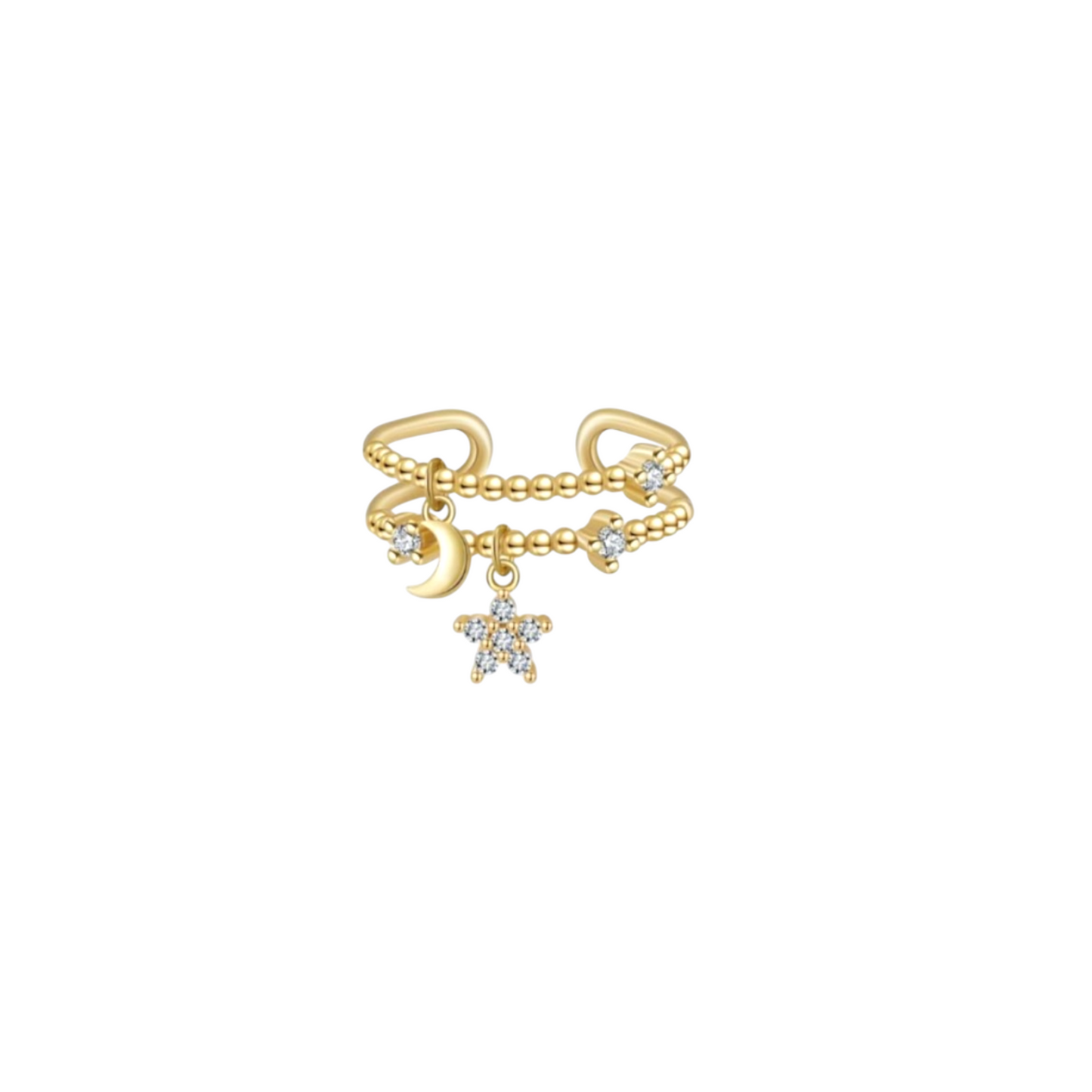 Moon and Star Charm Ring