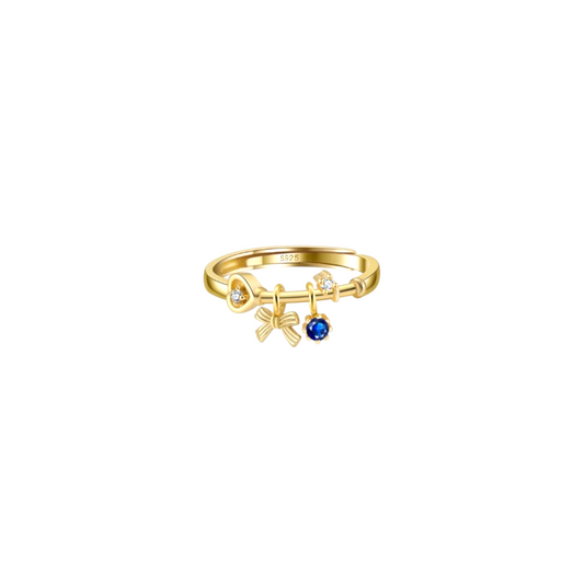 Blue Stone & Bow Charm Ring