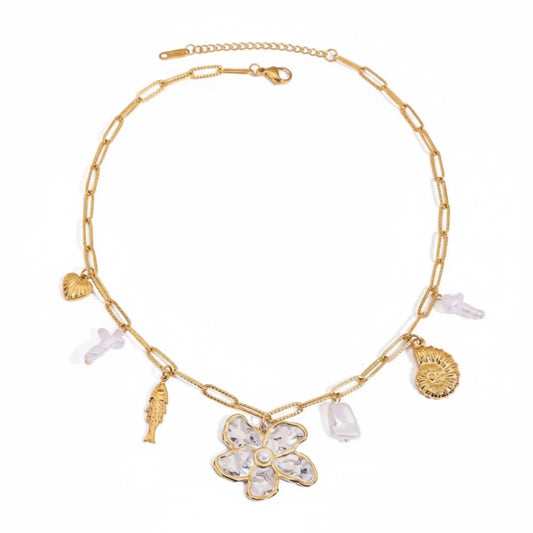 Gold Flower Charm Necklace
