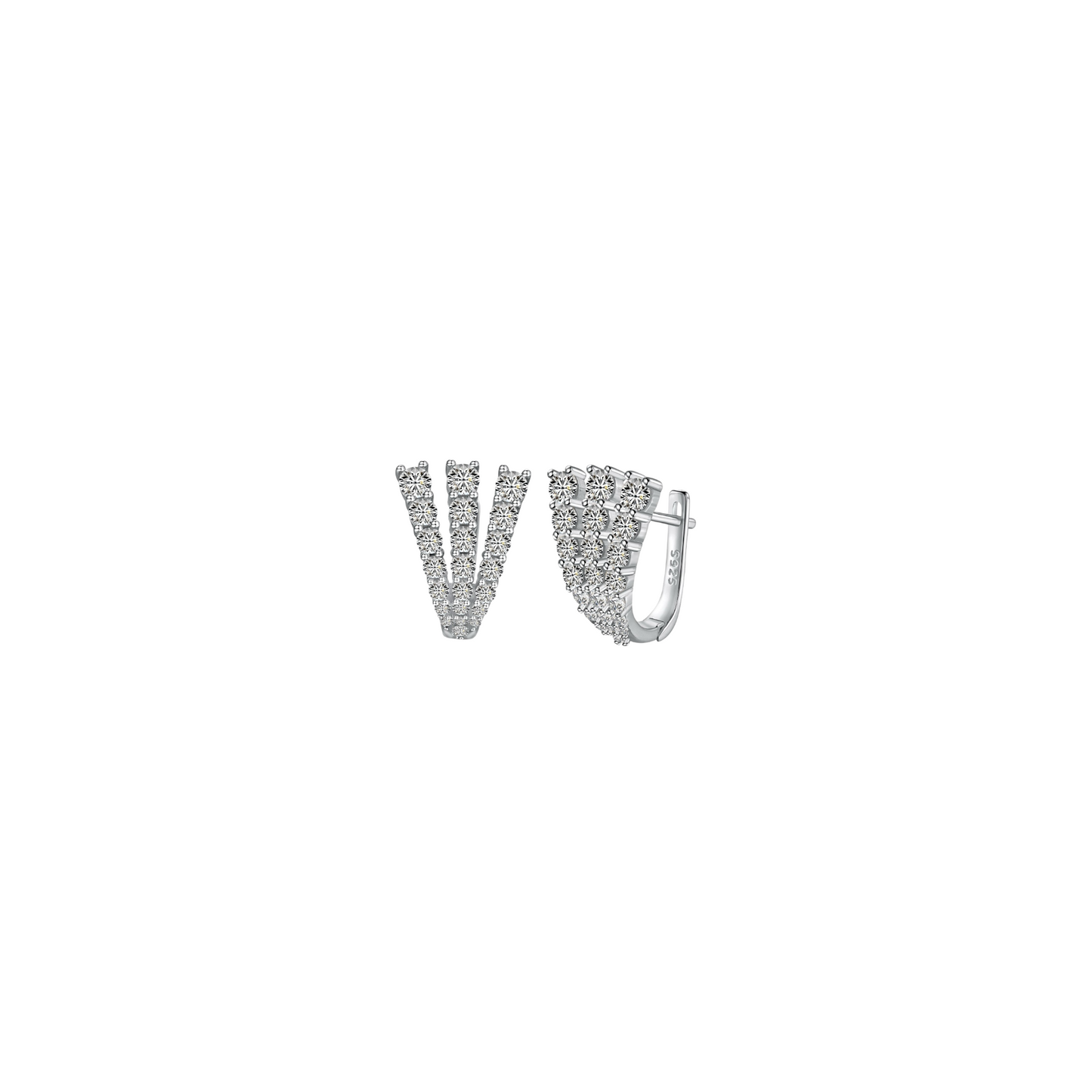 Triple Row Pave Silver Earrings