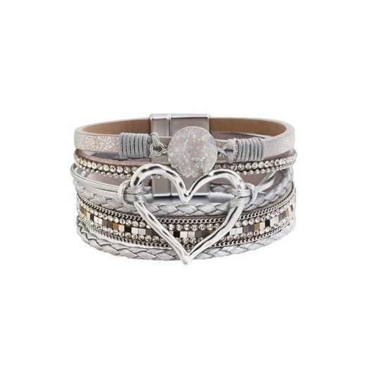 Silver Heart Stack Bracelet