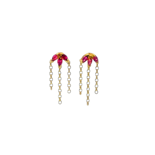 Pink Tourmaline Drop Earrings by Scandal Kiss – 9ct Gold Plated Sterling Silver with Chain Drops