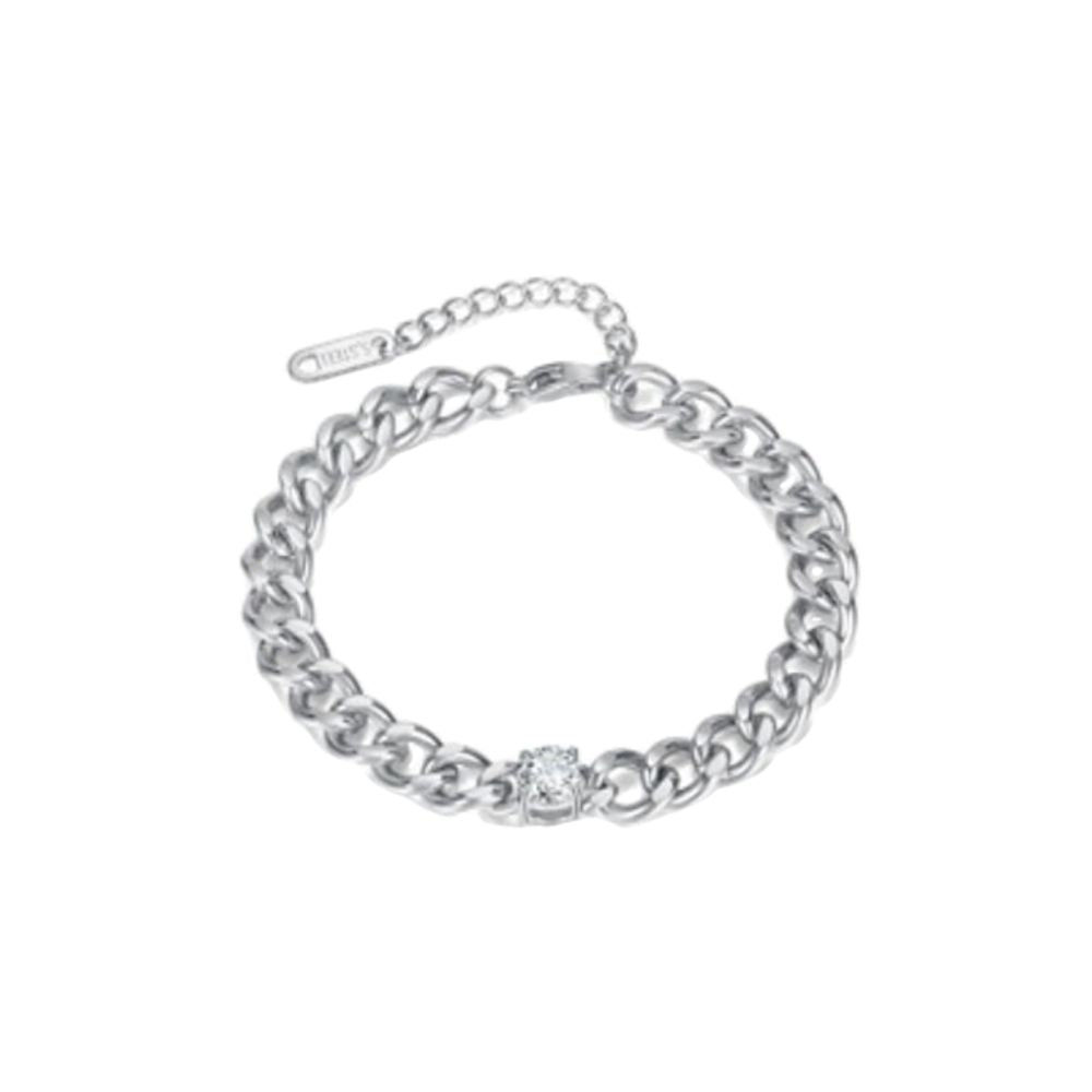 Silver Chain Bracelet with Solitaire Accent