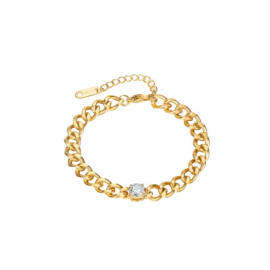 Gold Chain Bracelet with Solitaire Accent