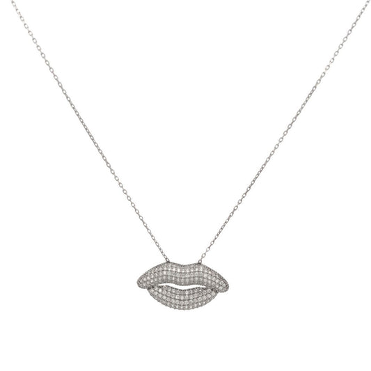 Silver Sparkling Lip Necklace