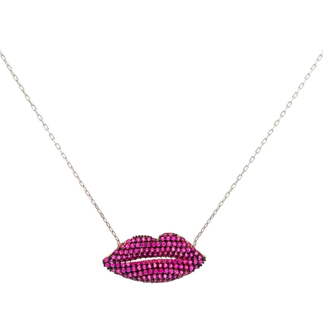 Sparkling Pink Lip Necklace