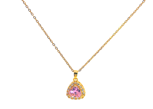 Gold Triangle Pink Stone Necklace