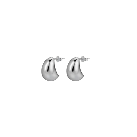 Sculpted Dome Stud Earrings in sterling silver and white gold plating, featuring a smooth high-shine dome design.