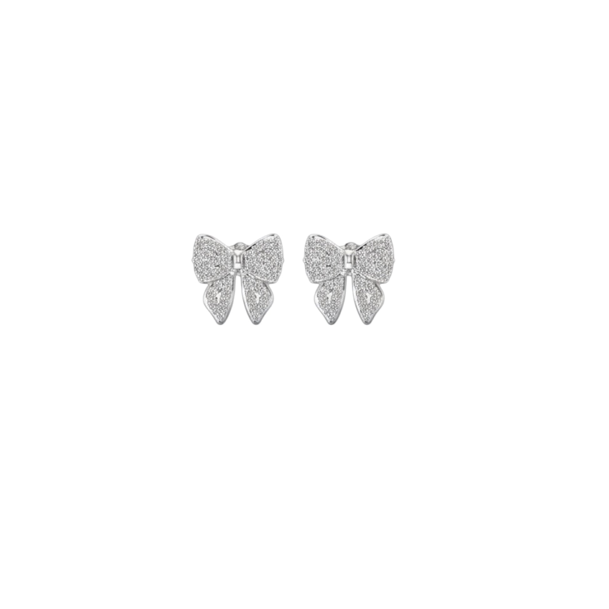 Shimmer Bow Stud Earrings in sterling silver with pavé-set stones with white gold plating