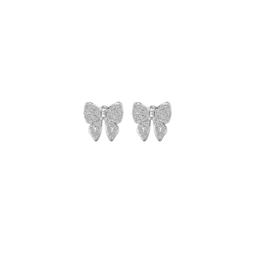 Shimmer Bow Stud Earrings in sterling silver with pavé-set stones with white gold plating