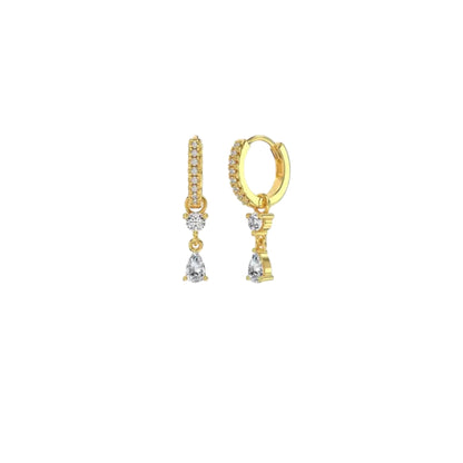 Sparkle Drop Huggie Earrings - sterling silver huggie hoops with pavé zirconias and detachable charm drops plated in 18ct Gold