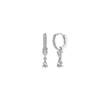 Sparkle Drop Huggie Earrings - sterling silver huggie hoops with pavé zirconias and detachable charm drops plated in White Gold.