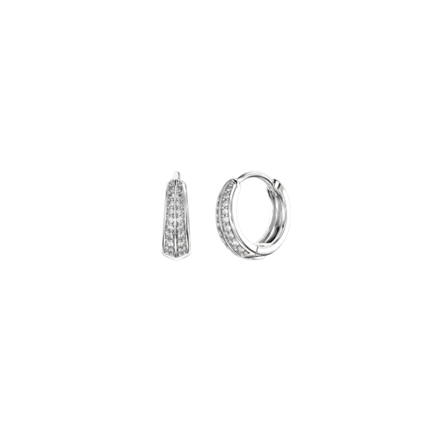 Tapered Pavé Huggie Earrings in sterling silver with pavé-set stones in white gold plating