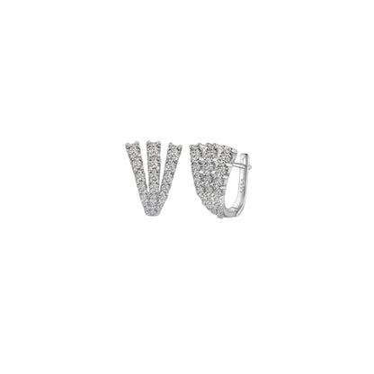 Triple Row Pavé Earrings in sterling silver with three rows of zirconia sparkle, plated in radiant white gold.
