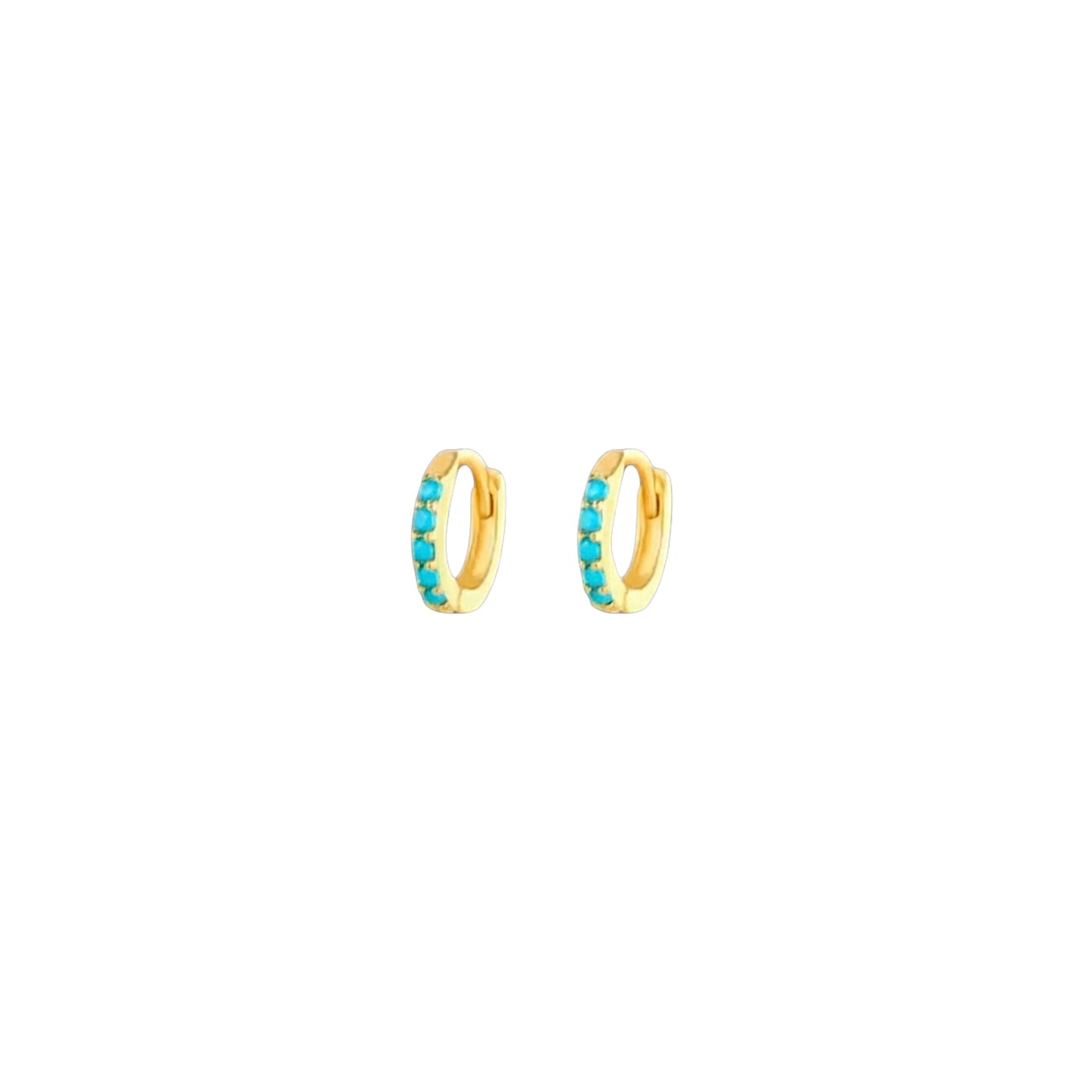 Turquoise Huggies by Scandal Kiss – 18ct gold-plated sterling silver huggie earrings with turquoise-coloured stones