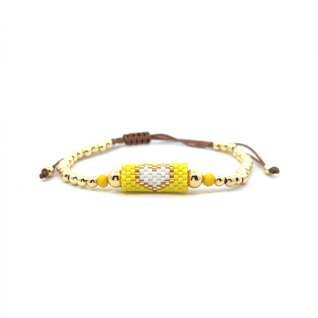 Yellow & White Heart Beaded Bracelet