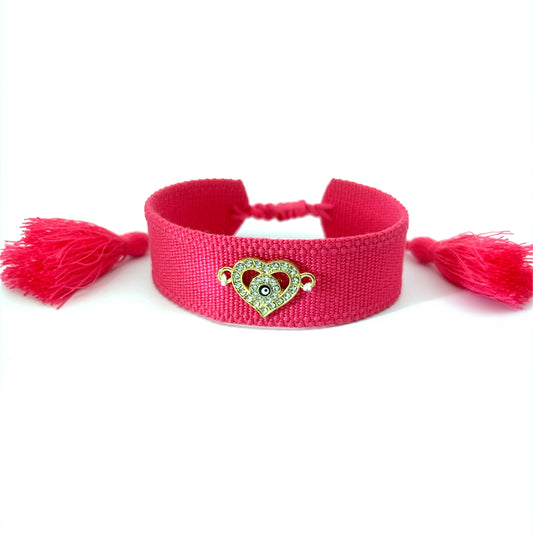 Pink Heart Evil Eye Bracelet