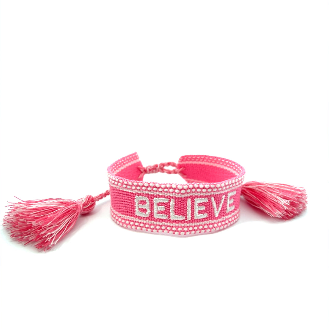 Pink and White BELIEVE  Bracelet