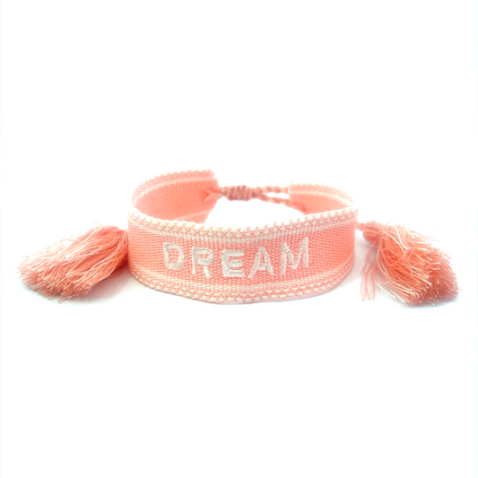 Pink and White DREAM Woven Bracelet