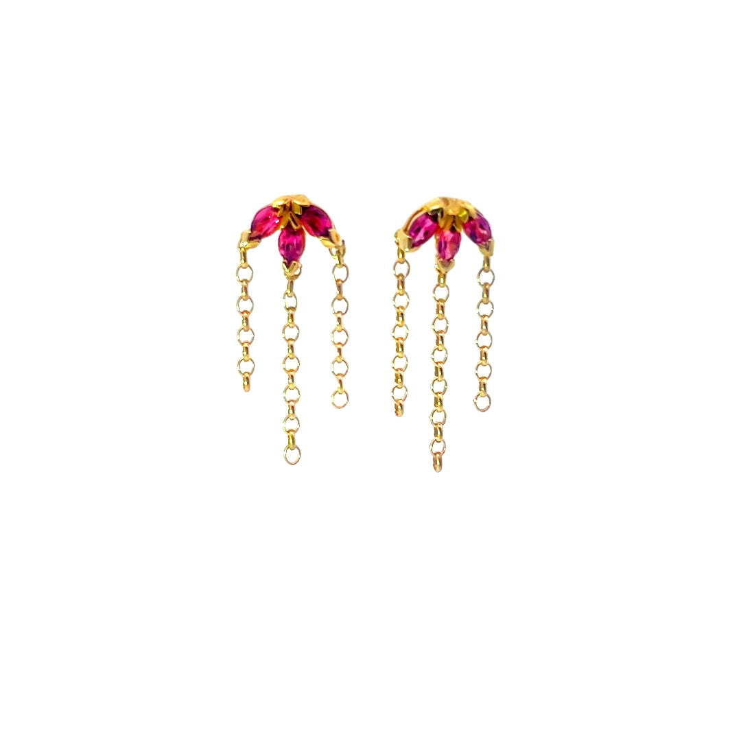 Gold Tourmaline Chain Drop Earrings