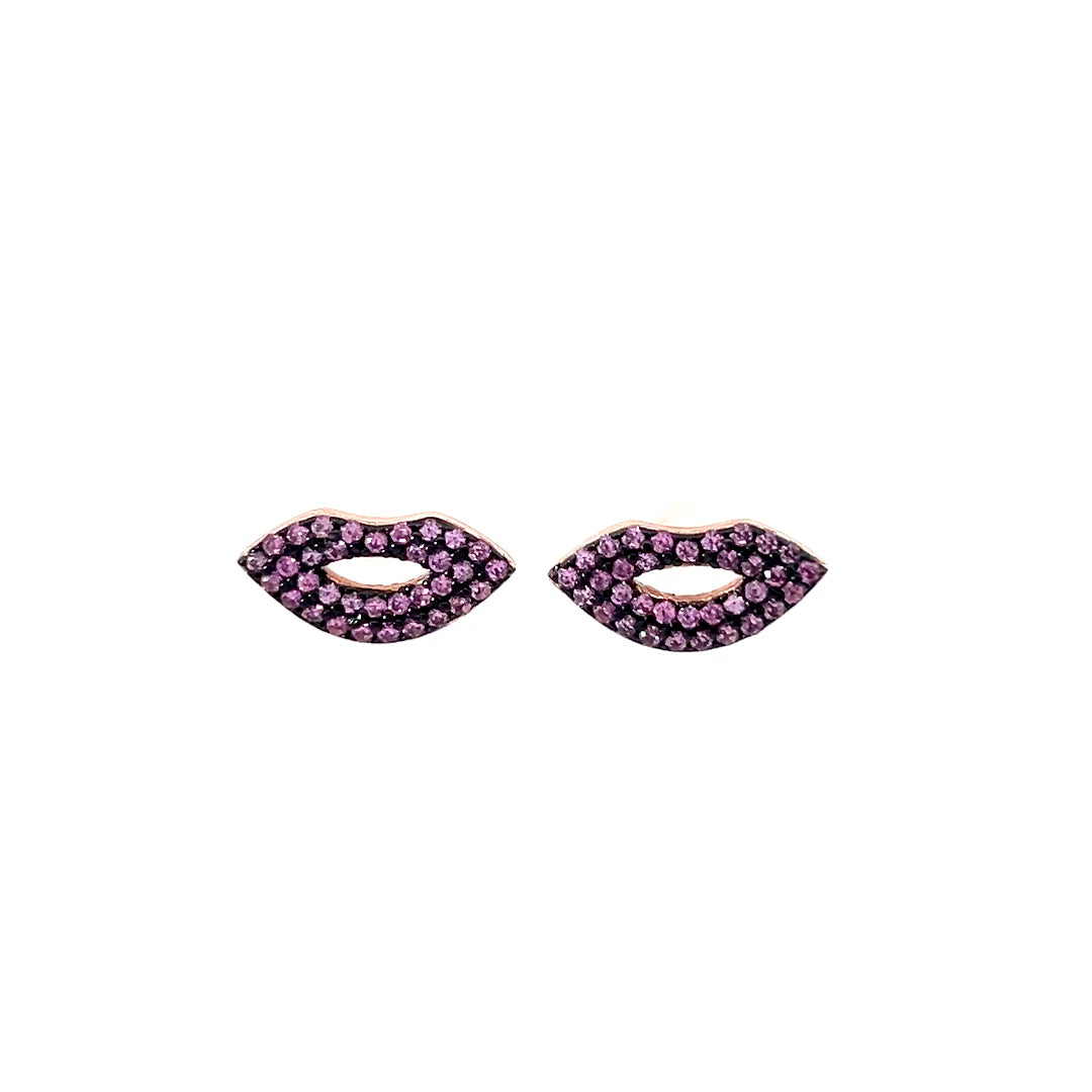 Dark Pink Sparkling Lip Stud Earrings